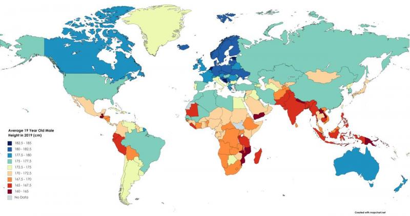 Средний рост 19–летнего мужчины по странам мира